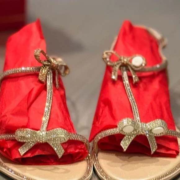 Rene Caovilla Gold Flats with Glamorous Bow - Picture 4 of 5